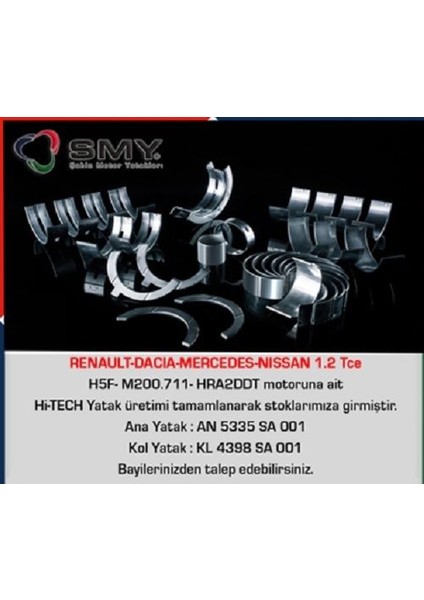 SAHIN-AN5335SA001 - Ana Yatak Renault-Dacıa-Mercedes-Nıssan 1.2 Tce H5F- M200.711- HRA2DDT Hı-Tech
