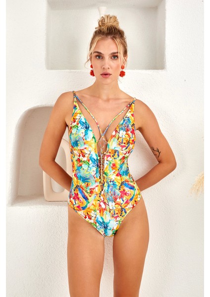 Lapieno 4106 Kadın Göğüs Dekolteli Aksesuarlı Mayo