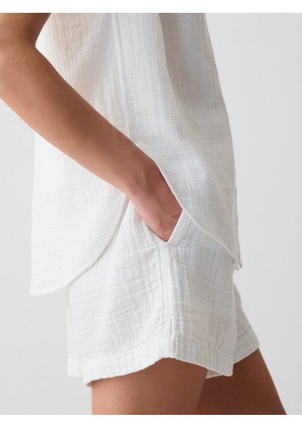 Kadın Kırık Beyaz Crinkle Gauze Gömlek modelleri