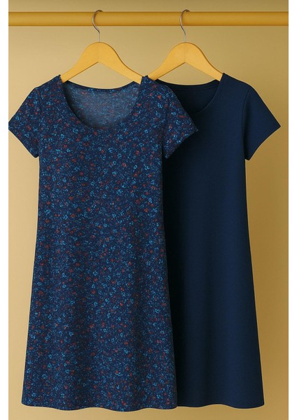 2 Adet Dökümlü Rahat Kalıp Günlük Penye Kumaş Elbise