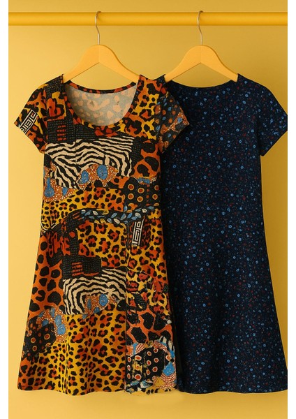 2 Adet Dökümlü Rahat Kalıp Günlük Penye Kumaş Elbise