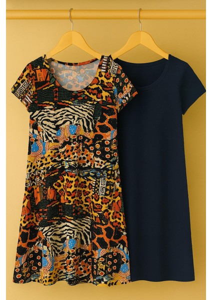 2 Adet Dökümlü Rahat Kalıp Günlük Penye Kumaş Elbise