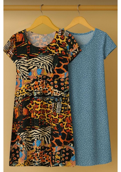 2 Adet Dökümlü Rahat Kalıp Günlük Penye Kumaş Elbise