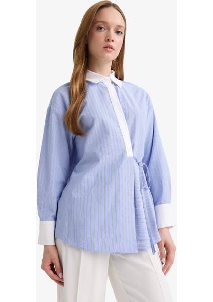Regular Fit Gömlek Yaka Çizgili Poplin Uzun Kollu Tunik F9174AX25AU fırsatları