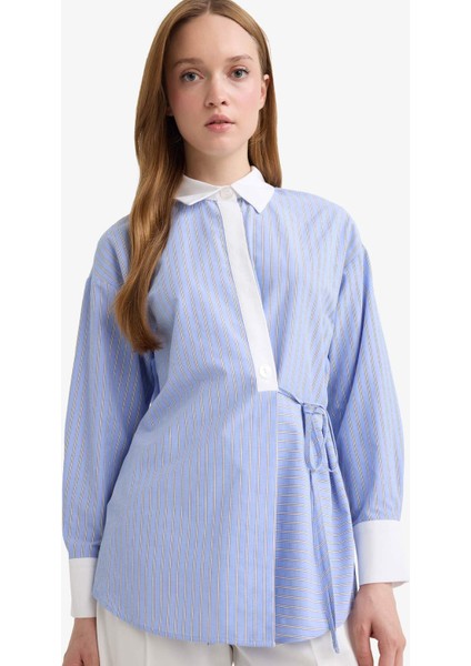 Regular Fit Gömlek Yaka Çizgili Poplin Uzun Kollu Tunik F9174AX25AU