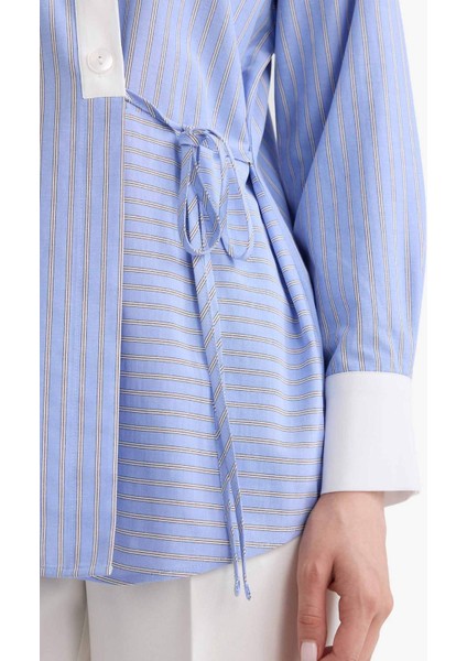 Regular Fit Gömlek Yaka Çizgili Poplin Uzun Kollu Tunik F9174AX25AU