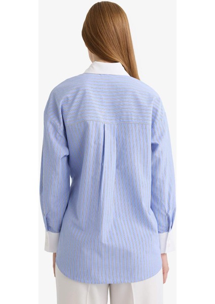 Regular Fit Gömlek Yaka Çizgili Poplin Uzun Kollu Tunik F9174AX25AU