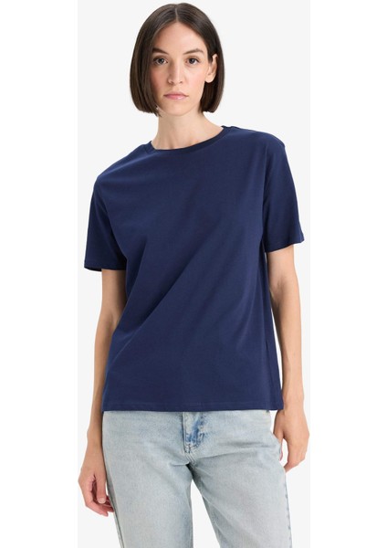 Regular Fit Bisiklet Yaka Basic Düz Penye Kısa Kollu Tişört W9584AZ25AU fırsatları