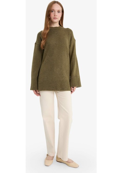 Loose Fit Bisiklet Yaka Triko Tunik F3242AX25WN fiyatları