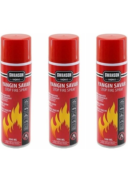 3 Adet Yangın Söndürücü - Yangın Savar Sprey 500ML + 500 ml + 500 ml Ev - Ofis - Oto Araç Ateş Boğucu Köpük Tabaka Oluşturur (5047)