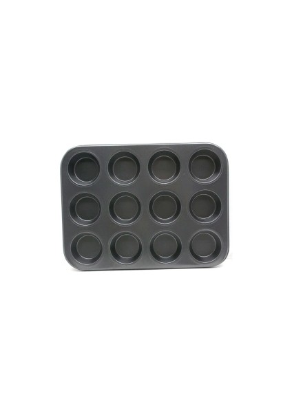 12 Gözlü Metal - Siyah Düz Muffın Kalıp