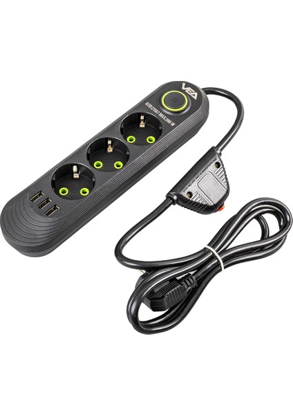 3lü 1.5 Metre Kablolu 3 Usbli Siyah Akım Korumalı Priz (5047) modelleri