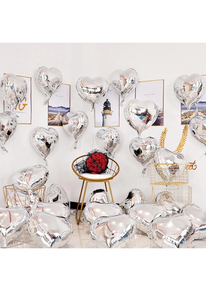 Metalize Parlak Gümüş Kalp Şekilli Uçan Balon Folyo 18 Inç 45 cm 10 Adet (5047) fiyatları