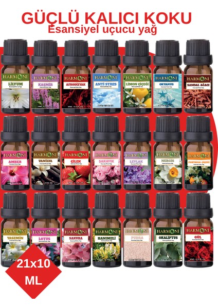 Eko Set Saf Esansiyel Uçucu Yağ Buhurdanlık Yağı Difüzör Esansı Aromaterapi Ortam Koku Yağı 21X10M