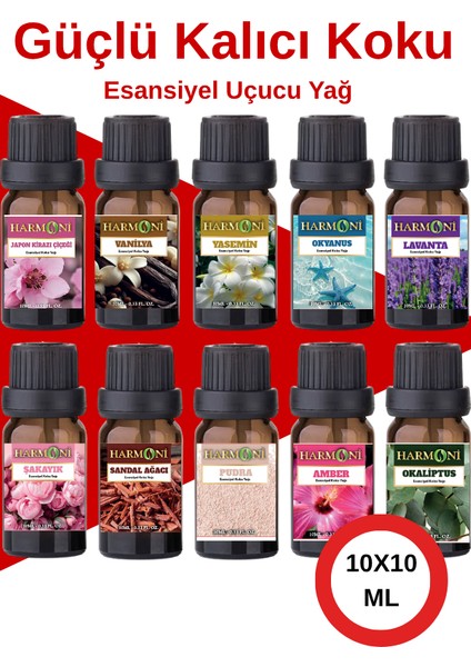 Saf Esansiyel Uçucu Yağ Buhurdanlık Yağı Difüzör Esansı Aromaterapi Ortam Koku Yağı 10X10ML