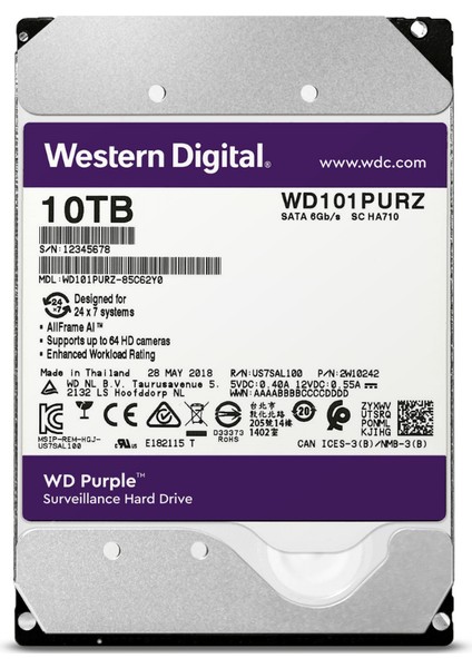 Purple Pro 10TB 7200RPM 256MB Sata3 6gbit/sn WD101PURP 7/24 HDD fiyatları