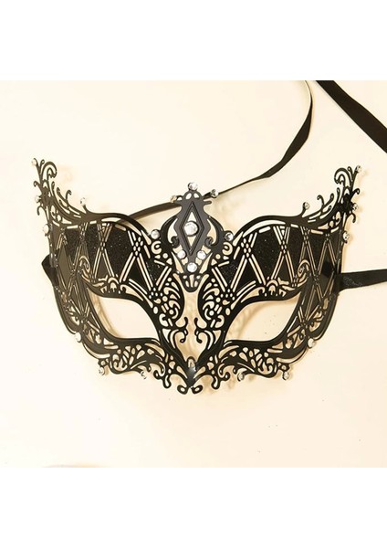 Kristal Gümüş Taşlı Siyah Renk Lazer Kesim Metal Lüks Maske Balo Parti (5047) modelleri