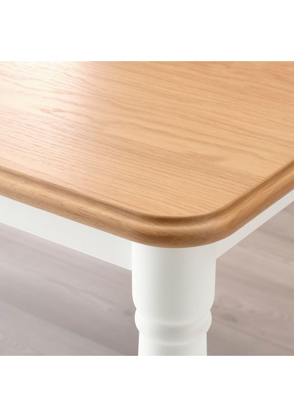 Danderyd Mutfak Masası 130X80 cm Vernikli Meşe Kaplama Beyaz Çelik Ayaklı Masa