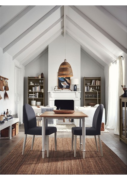 Danderyd Mutfak Masası 130X80 cm Vernikli Meşe Kaplama Beyaz Çelik Ayaklı Masa