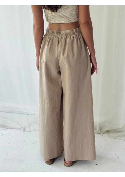 Yırtmaç Detaylı Wide-Leg Pantolon Etek Kadın Vizon modelleri
