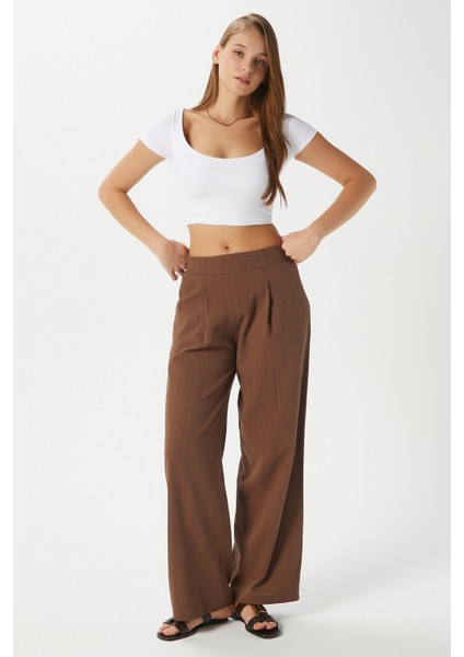 Kadın Lana Keten Pamuk Kahverengi Palazzo Pantolon fiyatları