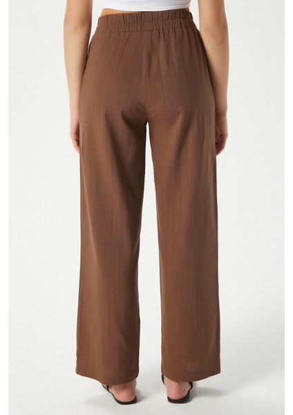 Kadın Lana Keten Pamuk Kahverengi Palazzo Pantolon fırsatları