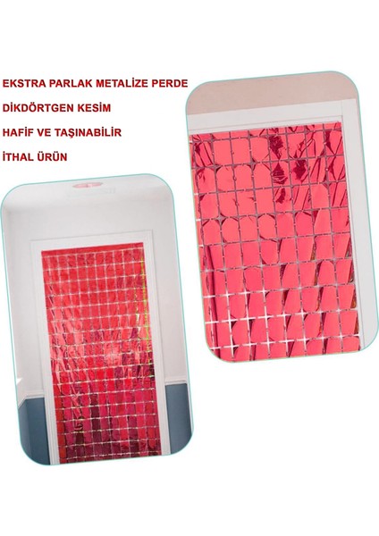 Ekstra Metalize Kırmızı Renk Disko Dikdörtgen Kesim Kapı Perdesi Dekorasyon 1x2 Metre (5047) fiyatları
