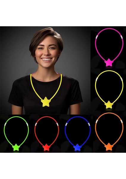 Glow Stick Yıldız Kolye - Glow Kolye - Glow Stick Partisi Yıldız Kolye 6 Adet (5047)
