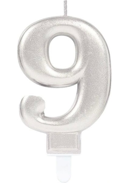 9 Rakam Mum Gümüş Renk (5047)