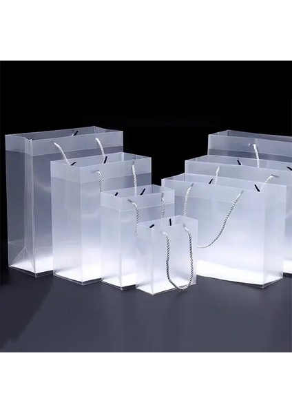 Buzlu Kalınlaşan Pvc Taşınabilir Çantalar Şeffaf Plastik Çanta Hediye Sarma Çanta Sap Giyim Ambalajı Boyutu: 25X20X8CM/RENK: 10 Pcs (Yurt Dışından)
