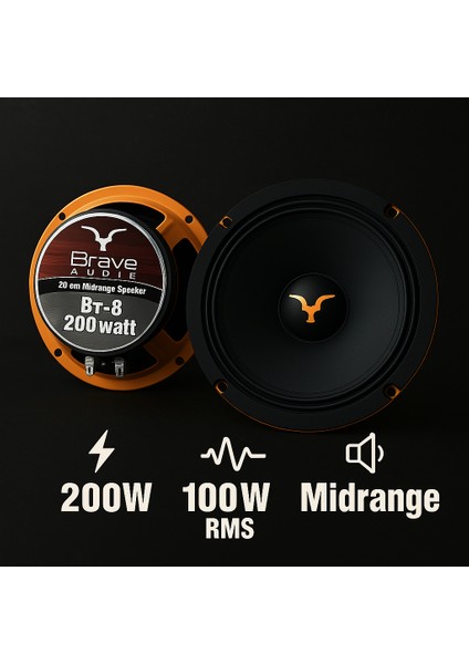 20CM Amfi Tipi 200W 100RMS Midrange Hoparlör Takımı - 2 Adet