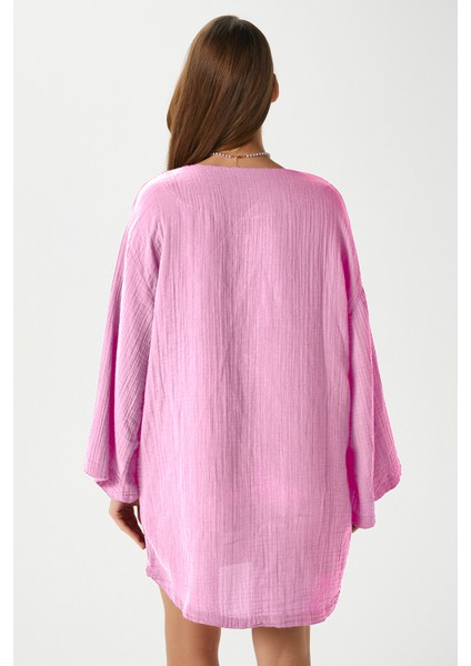 Kadın Sandra %100 Pamuk Müslin Bağcıklı Pembe Kimono fırsatları