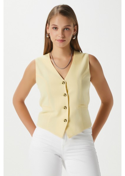 Kadın Hera Keten Pamuk Astarlı Sarı Yelek fiyatları