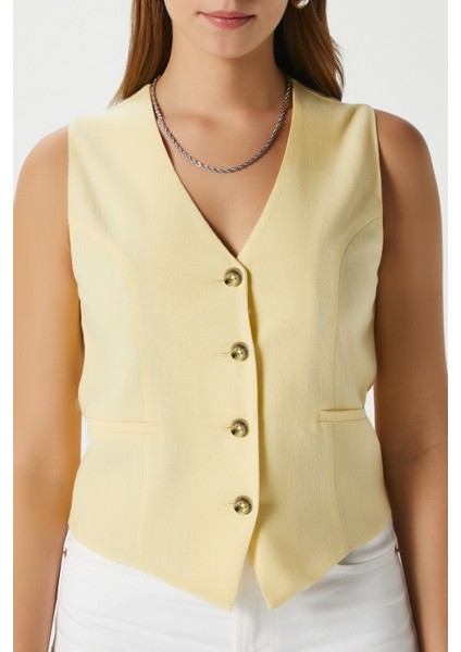 Kadın Hera Keten Pamuk Astarlı Sarı Yelek modelleri