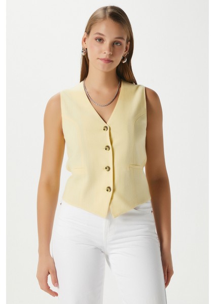 Kadın Hera Keten Pamuk Astarlı Sarı Yelek fırsatları
