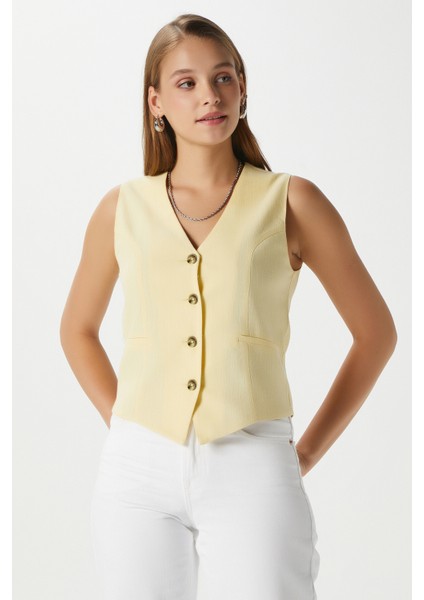 Kadın Hera Keten Pamuk Astarlı Sarı Yelek indirimleri