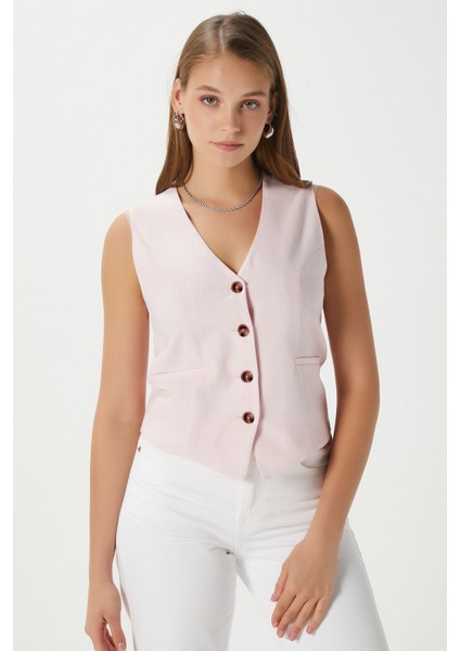 Kadın Hera Pamuk Astarlı Pembe Keten Yelek fiyatları