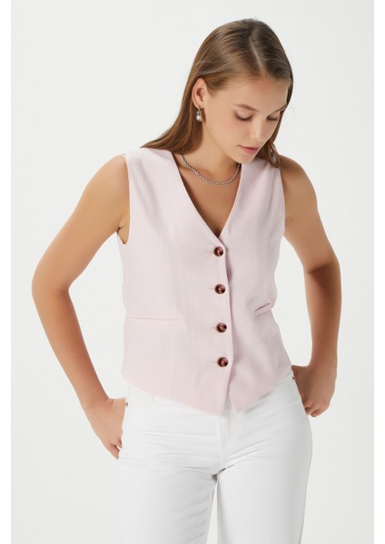 Kadın Hera Pamuk Astarlı Pembe Keten Yelek modelleri
