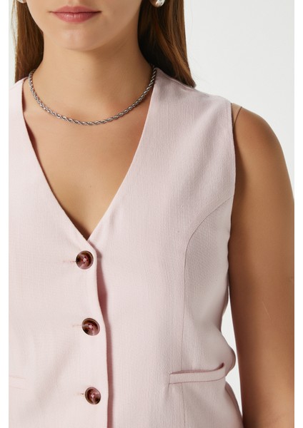 Kadın Hera Pamuk Astarlı Pembe Keten Yelek fırsatları