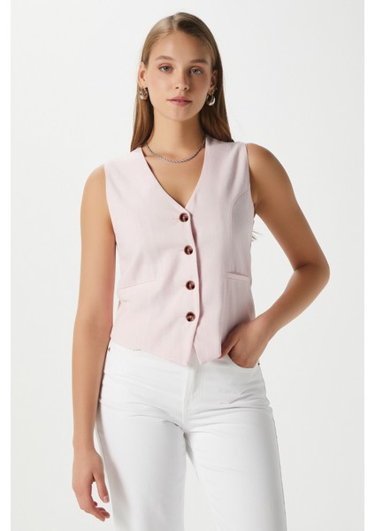Kadın Hera Pamuk Astarlı Pembe Keten Yelek indirimleri