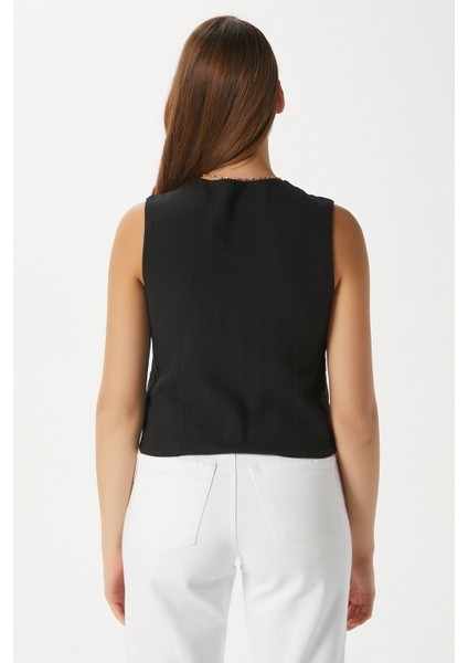 Kadın Hera Pamuk Astarlı Siyah Keten Yelek modelleri