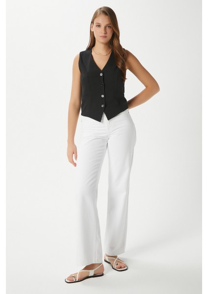 Kadın Hera Pamuk Astarlı Siyah Keten Yelek