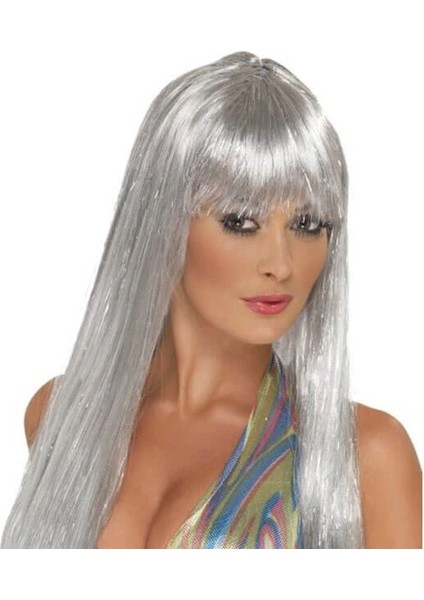 Platin Gri Gümüş Renk Uzun Parti Peruğu Uzun Takma Peruk (5047) fiyatları