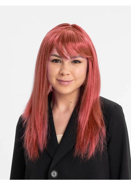 Kızıl Renk Düz Kesim Uzun Parti Peruğu Takma Saç (5047)