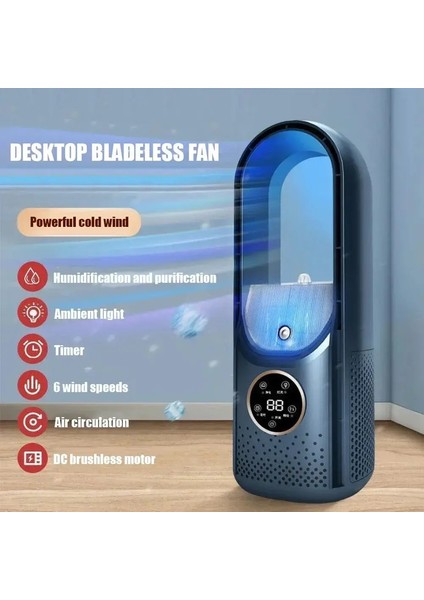 2025 Bladeless Fan 6 Hızlı Masaüstü Fansız Bıçak Soğutucu Soğutma Fanı Office Taşınabilir Sessiz Fanlar Nemlendirici Hava Koşullandırma: Beyaz (Yurt Dışından)