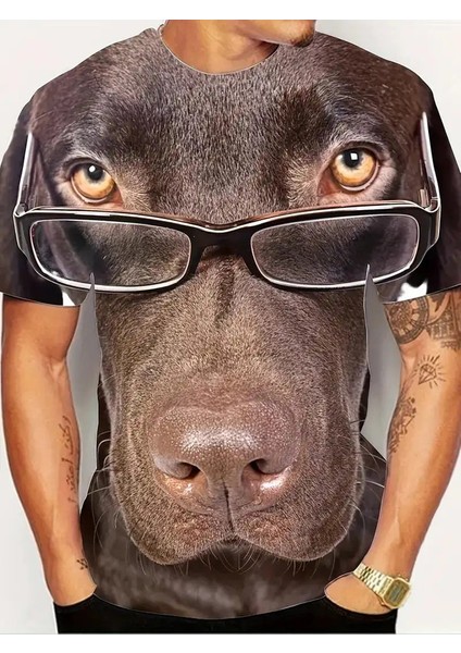 Roman ve Eğlenceli Gözlük Köpek Deseni 3D Baskı T-Shirt Erkekler/kadınlar Trend Kişilik Tişört Büyük Boy Kısa Kollu Sokak Giyim Teecolor: ETZ8G242117J/BOYUT: S (Yurt Dışından)
