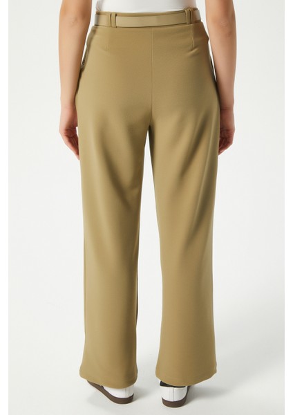 Kadın Rena Kemerli Likralı Yağ Yeşili Palazzo Pantolon fırsatları