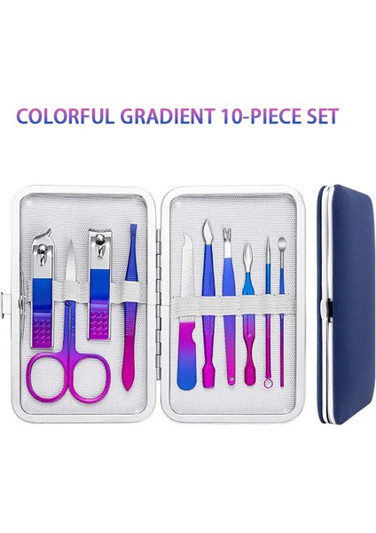 7/10/12/15PCS Paslanmaz Çelik Manikür Kiti Tırnak Clippers Set Manikür Profesyonel Bakım Aracı Deri Seyahat Kılıfı Lüks Renk: 10 Pcs Seti (Yurt Dışından)