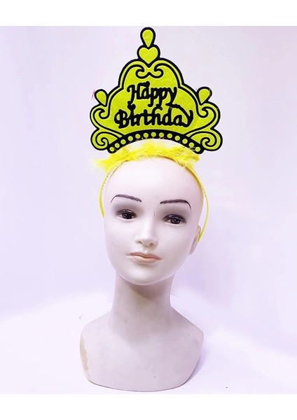 Happy Birthday Neon Sarı Renk Doğum Günü Tacı 24X15 cm (5047)