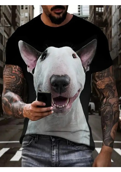 Roman ve Eğlenceli Gözlük Köpek Deseni 3D Baskı T-Shirt Erkekler/kadınlar Trail Kişilik Tişört Büyük Boy Kısa Kollu Sokak Giyim Tee Renk: ETZ8G242117B/BOYUT: S (Yurt Dışından)